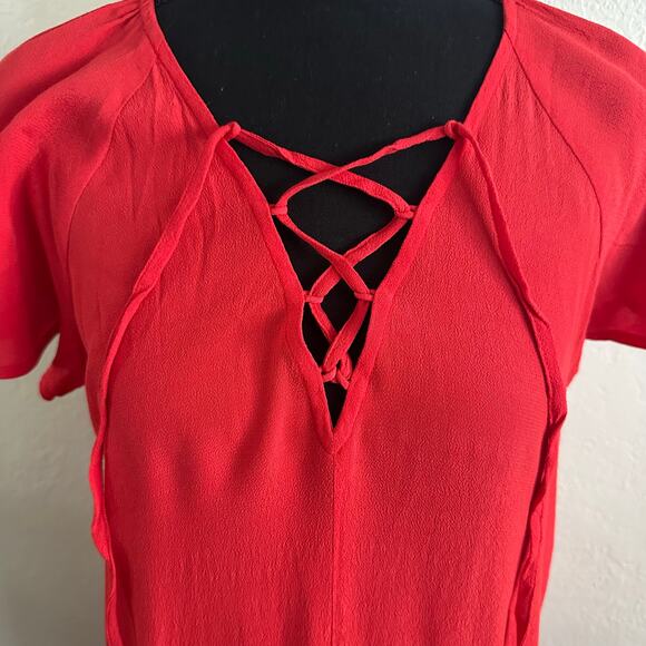 nwt Madewell Cherry Red Dress size S Lace Up V-neck Flutter Sleeves - Picture 5 of 15